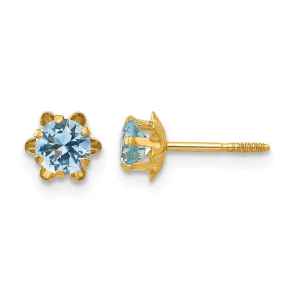 14k Madi K 4mm Round CZ March Birthstone Screwback Post Earrings