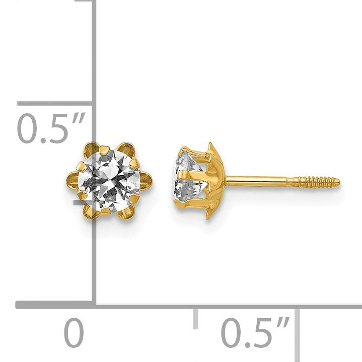 14k Madi K 4mm Round CZ April Birthstone Screwback Post Earrings