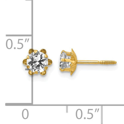 14k Madi K 4mm Round CZ April Birthstone Screwback Post Earrings