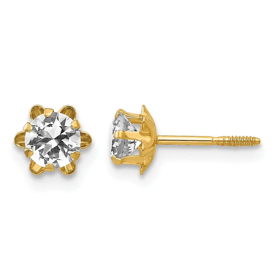 14k Madi K 4mm Round CZ April Birthstone Screwback Post Earrings