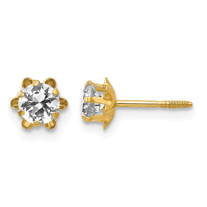 14k Madi K 4mm Round CZ April Birthstone Screwback Post Earrings