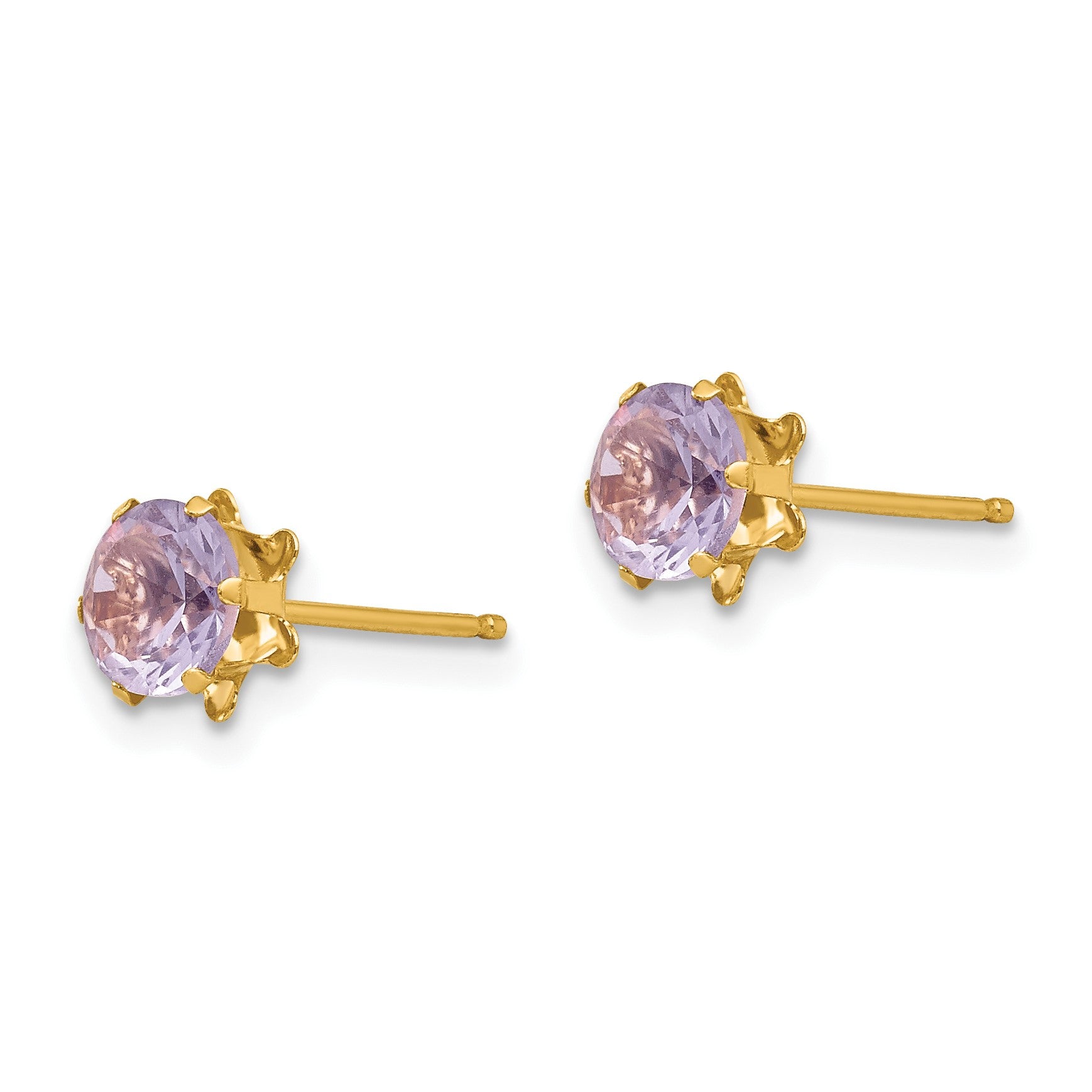14k Madi K 5mm Round CZ February Birthstone Post Earrings