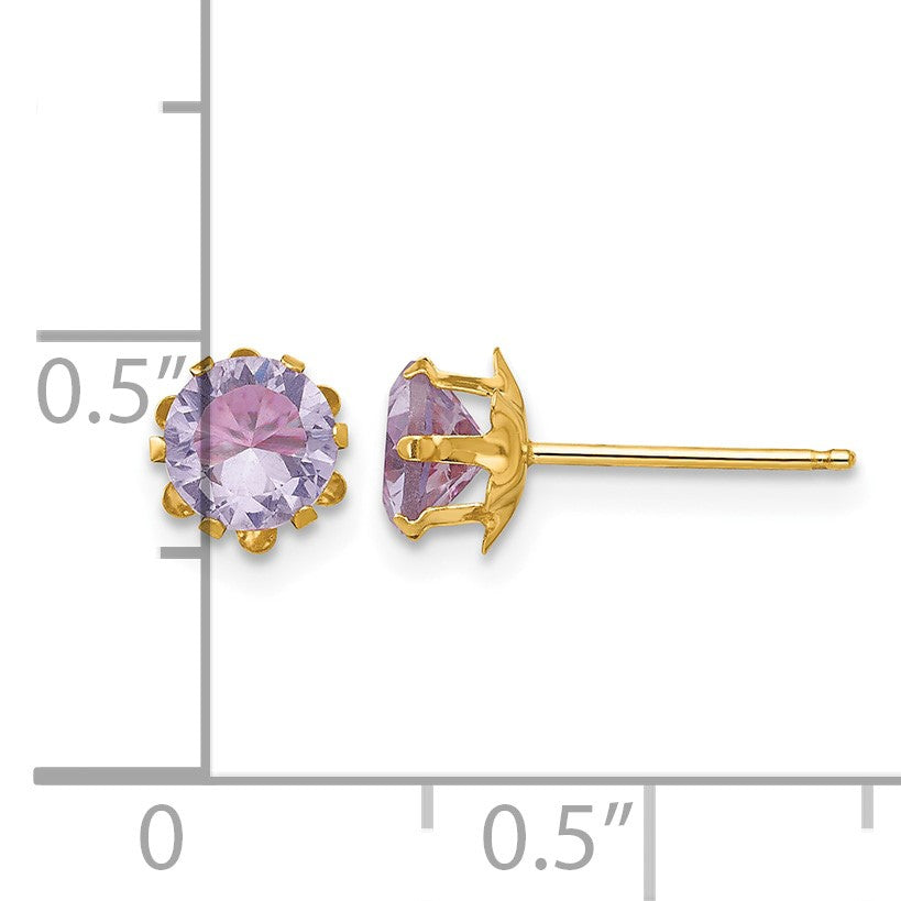 14k Madi K 5mm Round CZ February Birthstone Post Earrings