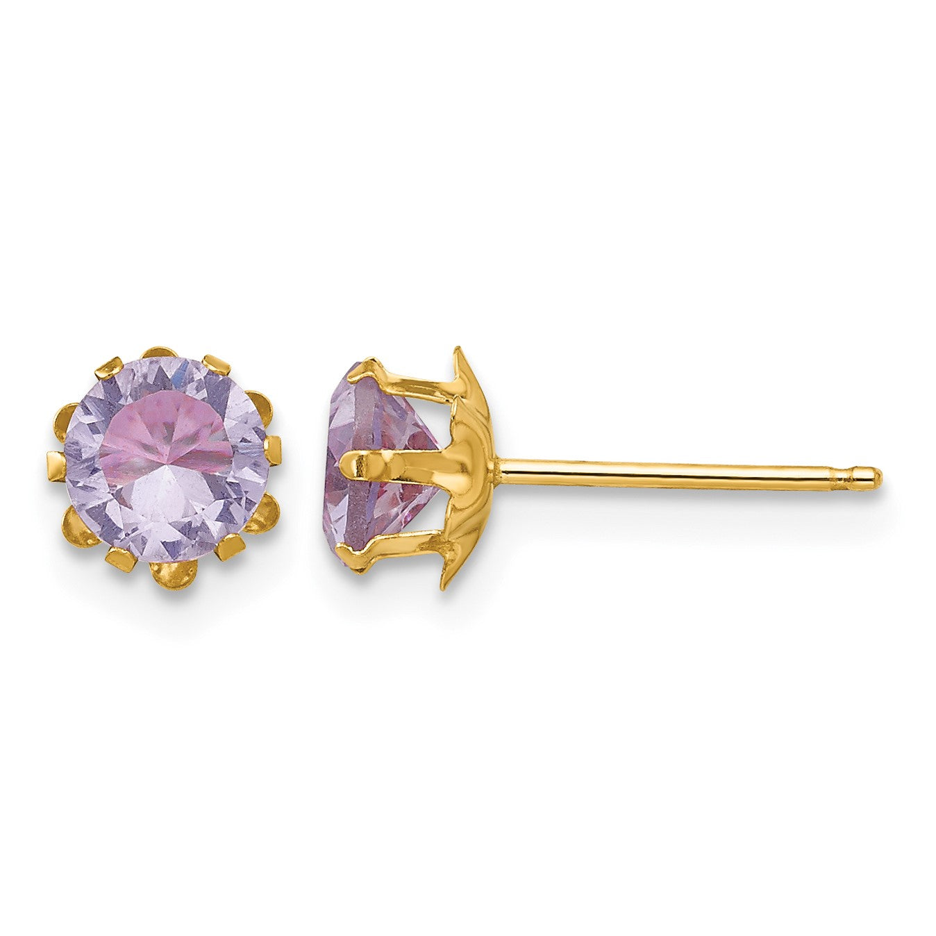 14k Madi K 5mm Round CZ February Birthstone Post Earrings