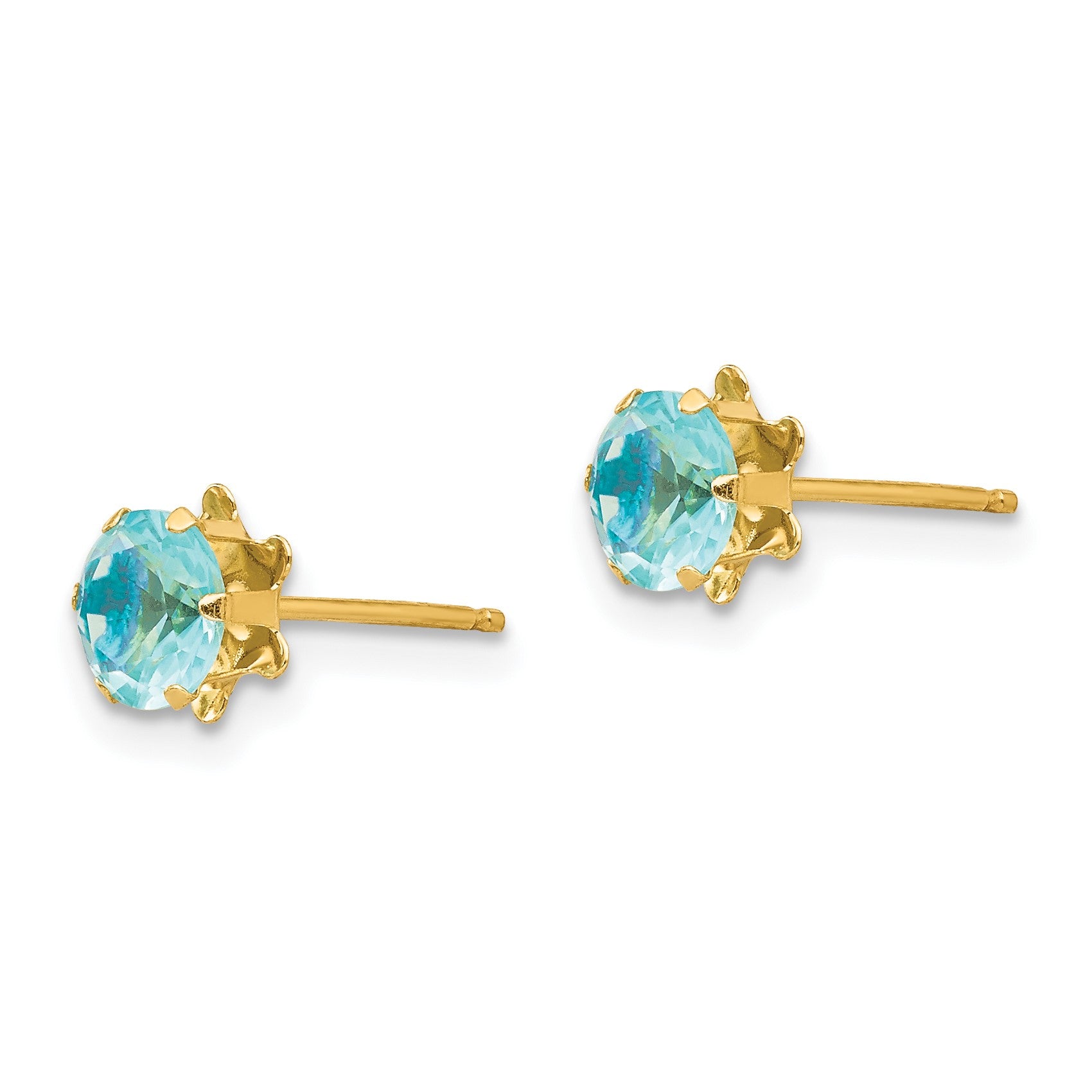 14k Madi K 5mm Round CZ March Birthstone Post Earrings
