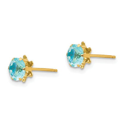 14k Madi K 5mm Round CZ March Birthstone Post Earrings