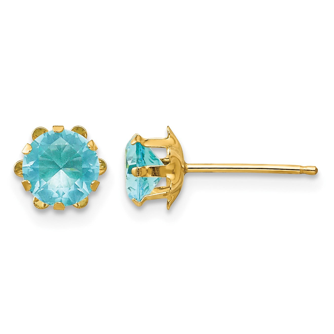 14k Madi K 5mm Round CZ March Birthstone Post Earrings