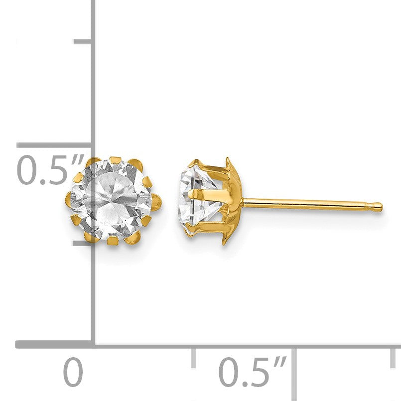 14k Madi K 5mm Round CZ April Birthstone Post Earrings