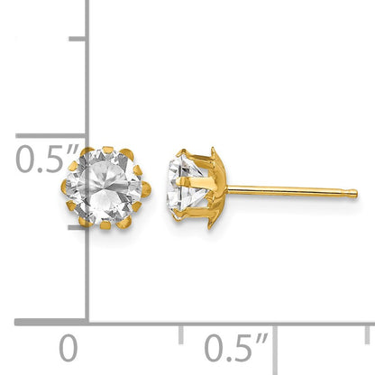14k Madi K 5mm Round CZ April Birthstone Post Earrings