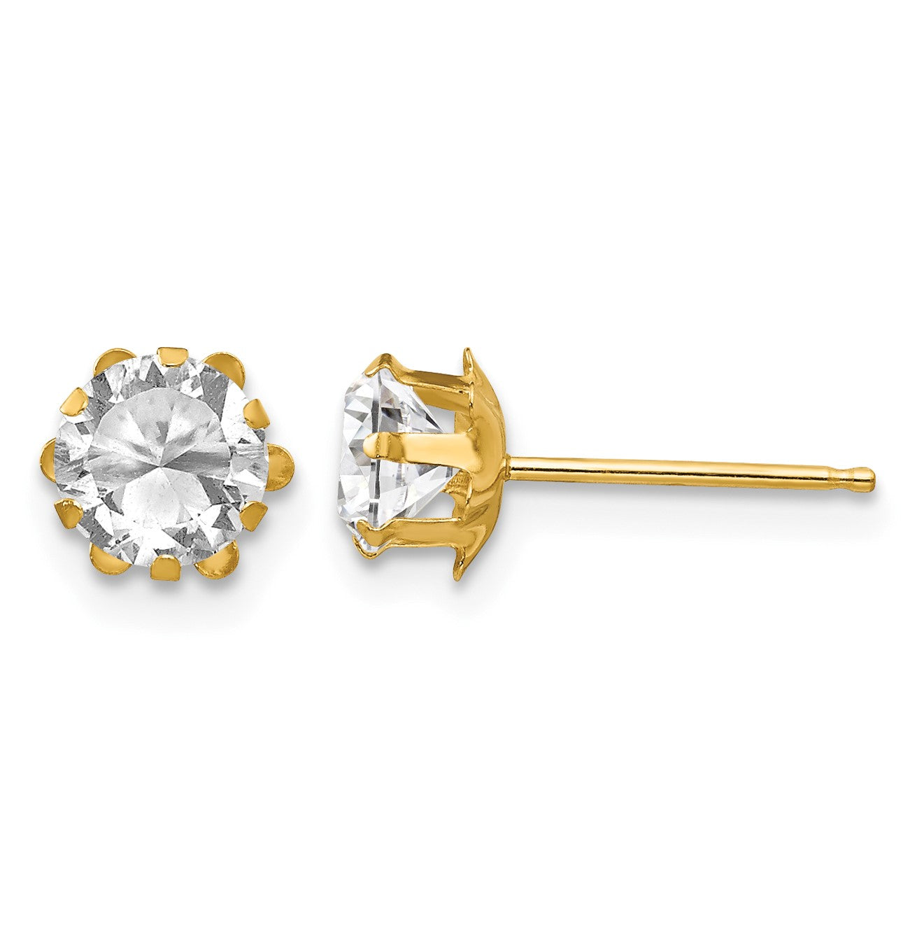 14k Madi K 5mm Round CZ April Birthstone Post Earrings