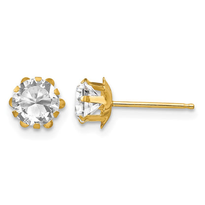 14k Madi K 5mm Round CZ April Birthstone Post Earrings