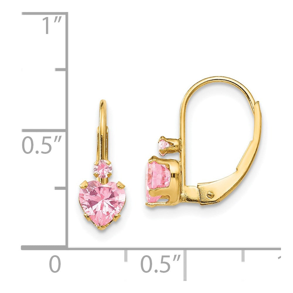 14k Madi K Pink CZ Heart Leverback Earrings