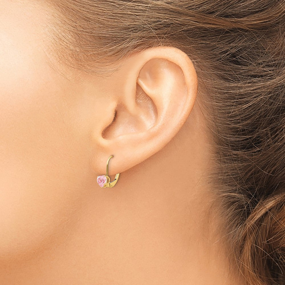 14k Madi K Pink CZ Heart Leverback Earrings