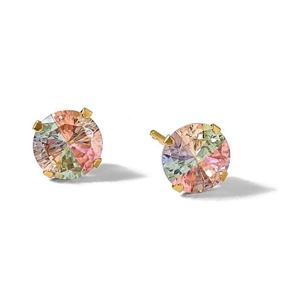 14k Madi K 6mm Round Multi-color CZ Post Earrings