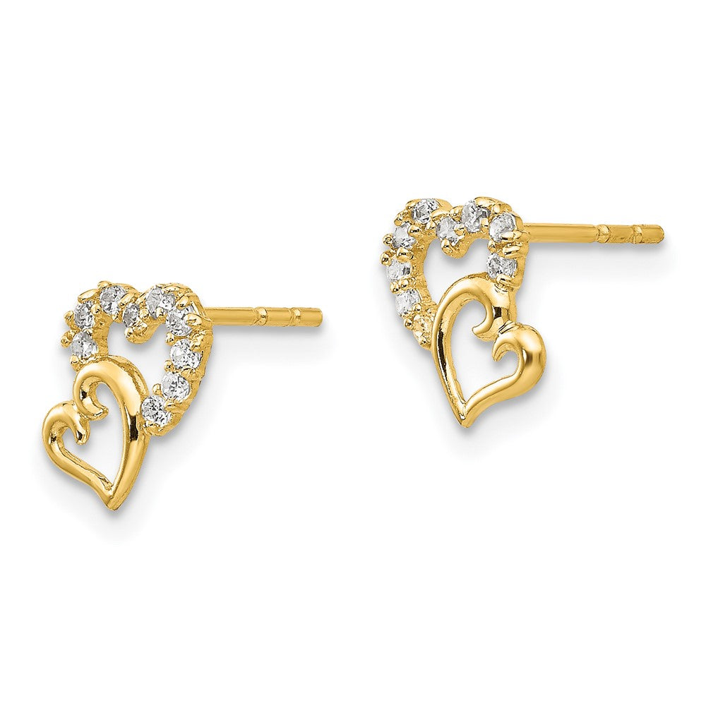 14k Madi K CZ Double Heart Post Earrings