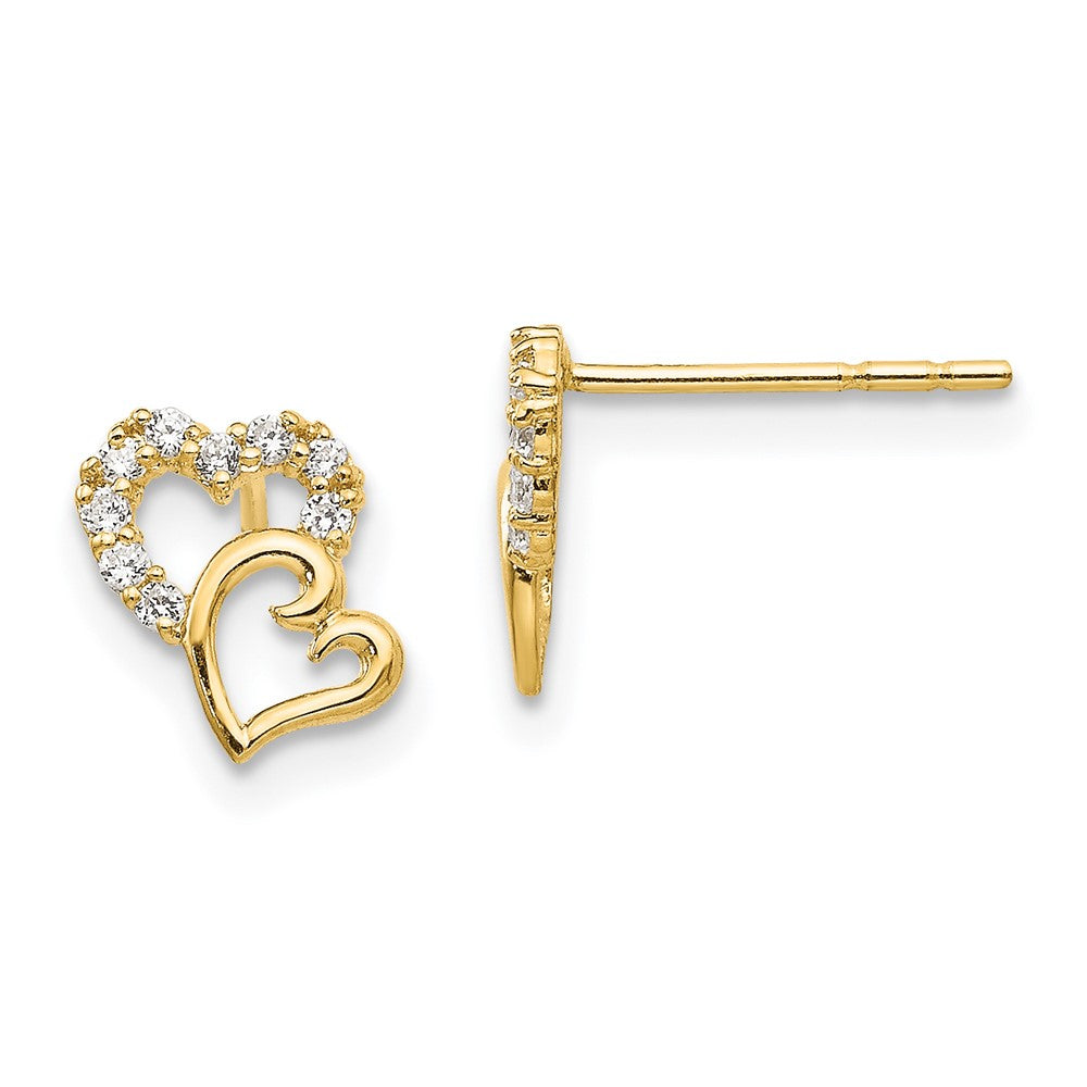 14k Madi K CZ Double Heart Post Earrings