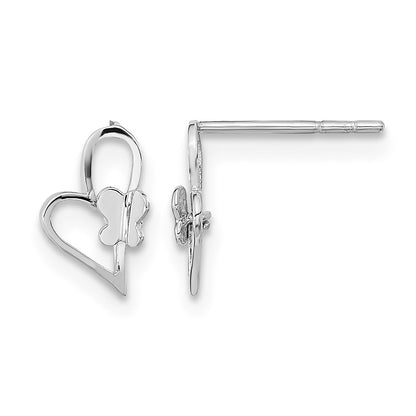 14k White Gold Madi K Heart with Butterfly Childrens Post Earrings