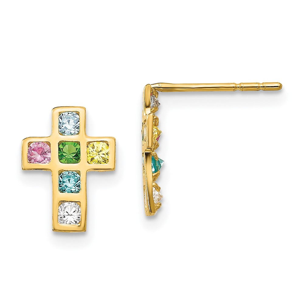 14k Madi K Multi-colored CZ Cross Post Earrings