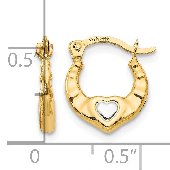 14K and White Rhodium Madi K Heart Hollow Hoop Earrings