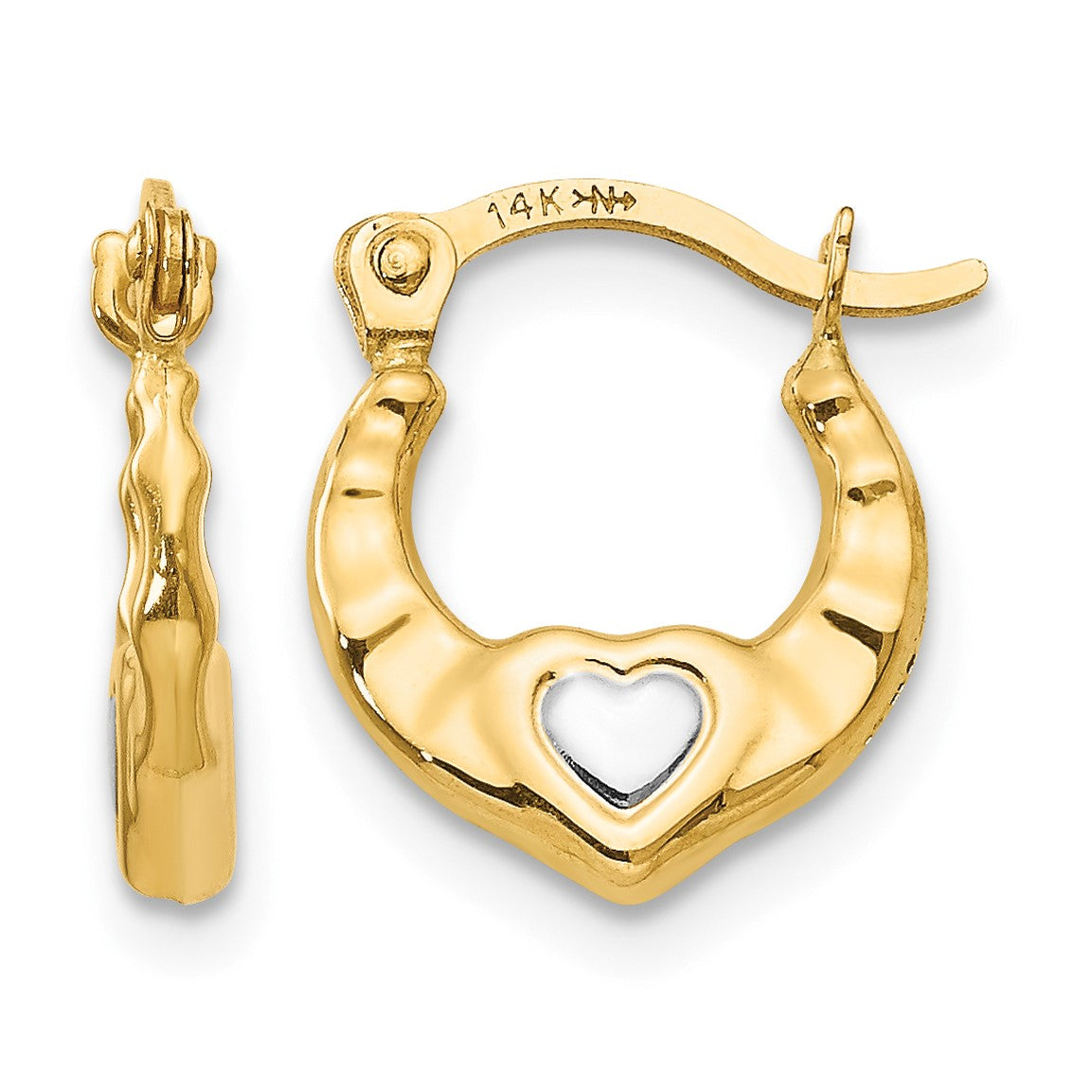 14K and White Rhodium Madi K Heart Hollow Hoop Earrings