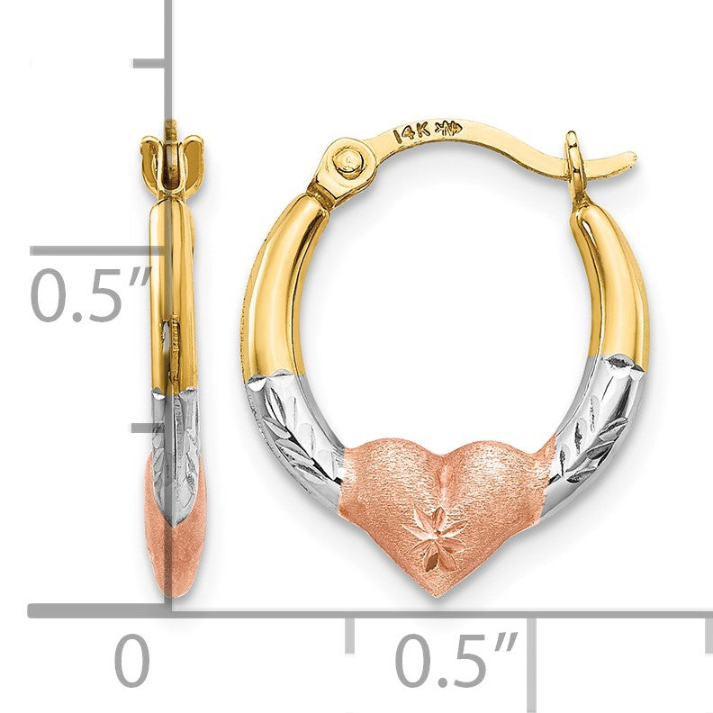 14K with Rose and White Rhodium Madi K Heart Hoop Earrings