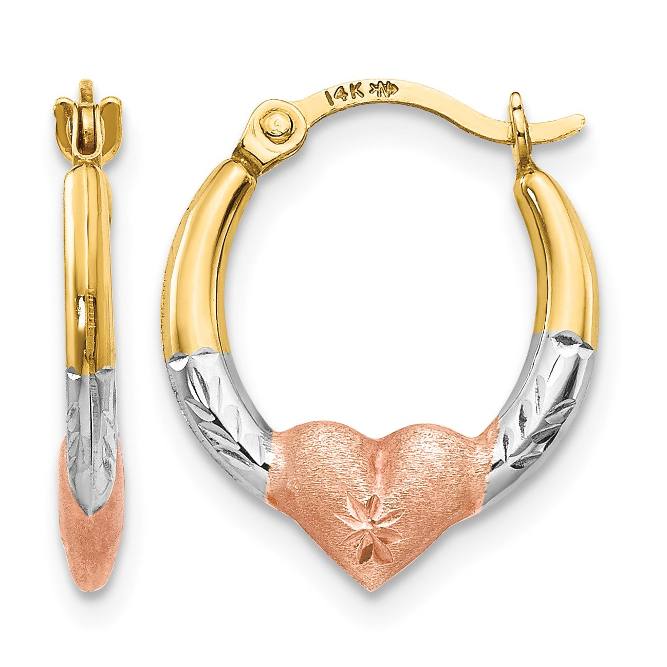 14K with Rose and White Rhodium Madi K Heart Hoop Earrings
