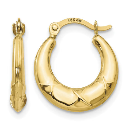 14k Madi K 3x14mm Hollow X Hoop Earrings