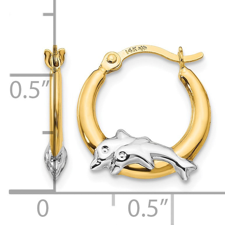 14K and White Rhodium Madi K Dolphin Childrens Hoop Earrings