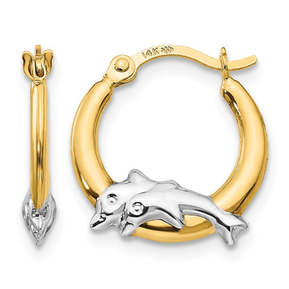14K and White Rhodium Madi K Dolphin Childrens Hoop Earrings