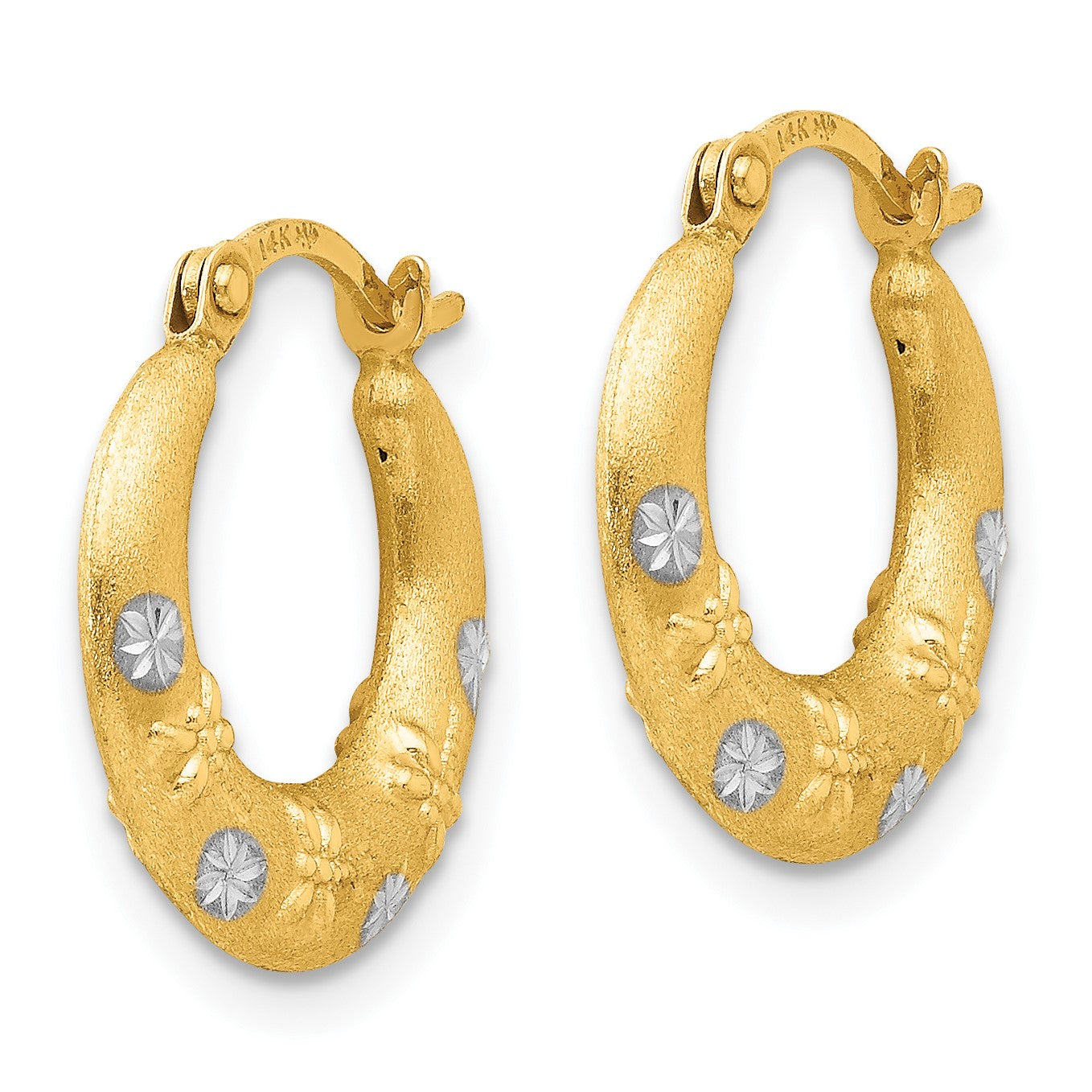 14K and White Rhodium Madi K 3x15mm Diamond-cut Hoop Earrings