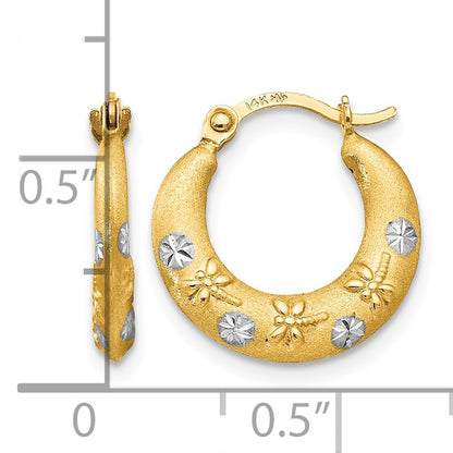 14K and White Rhodium Madi K 3x15mm Diamond-cut Hoop Earrings