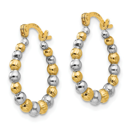 14K and White Rhodium Madi K 2x16mm Beaded Hoop Earrings