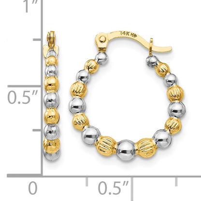 14K and White Rhodium Madi K 2x16mm Beaded Hoop Earrings