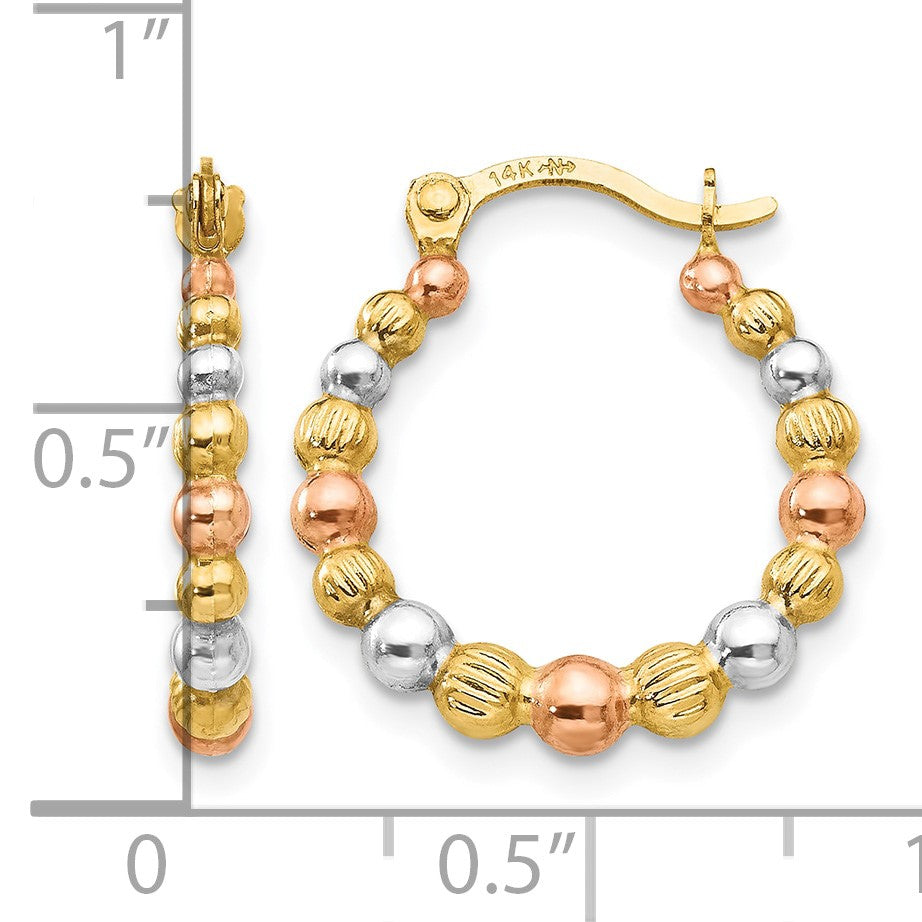 14K with Rose and White Rhodium Madi K 2x16mm Beaded Hoop Earrings