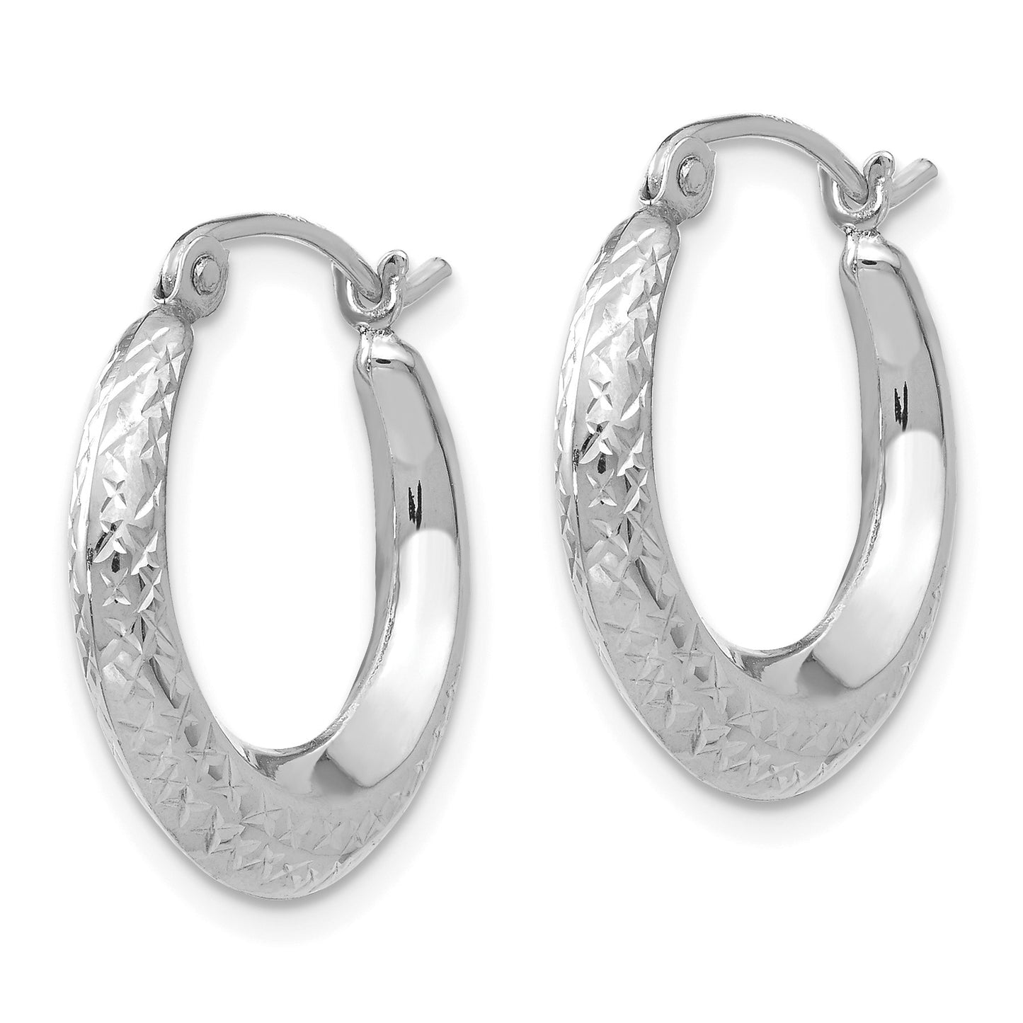 14K White Gold Madi K Textured 3x18mm Hollow Hoop Earrings