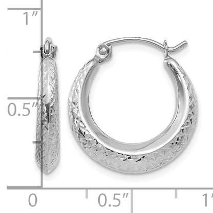 14K White Gold Madi K Textured 3x18mm Hollow Hoop Earrings