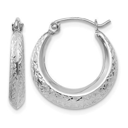 14K White Gold Madi K Textured 3x18mm Hollow Hoop Earrings