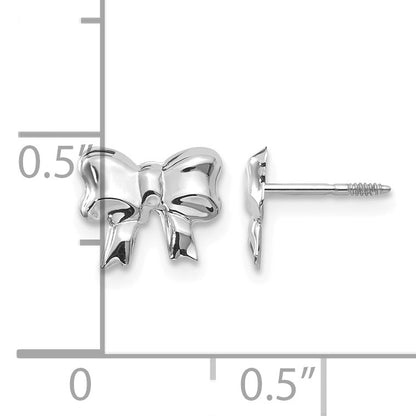 14k White Gold Madi K Rhodium-plated Bow Childrens Screwback Post Earrings