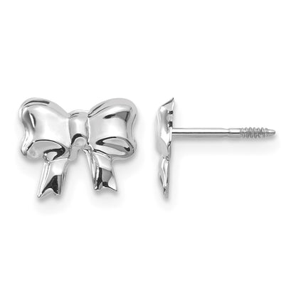 14k White Gold Madi K Rhodium-plated Bow Childrens Screwback Post Earrings