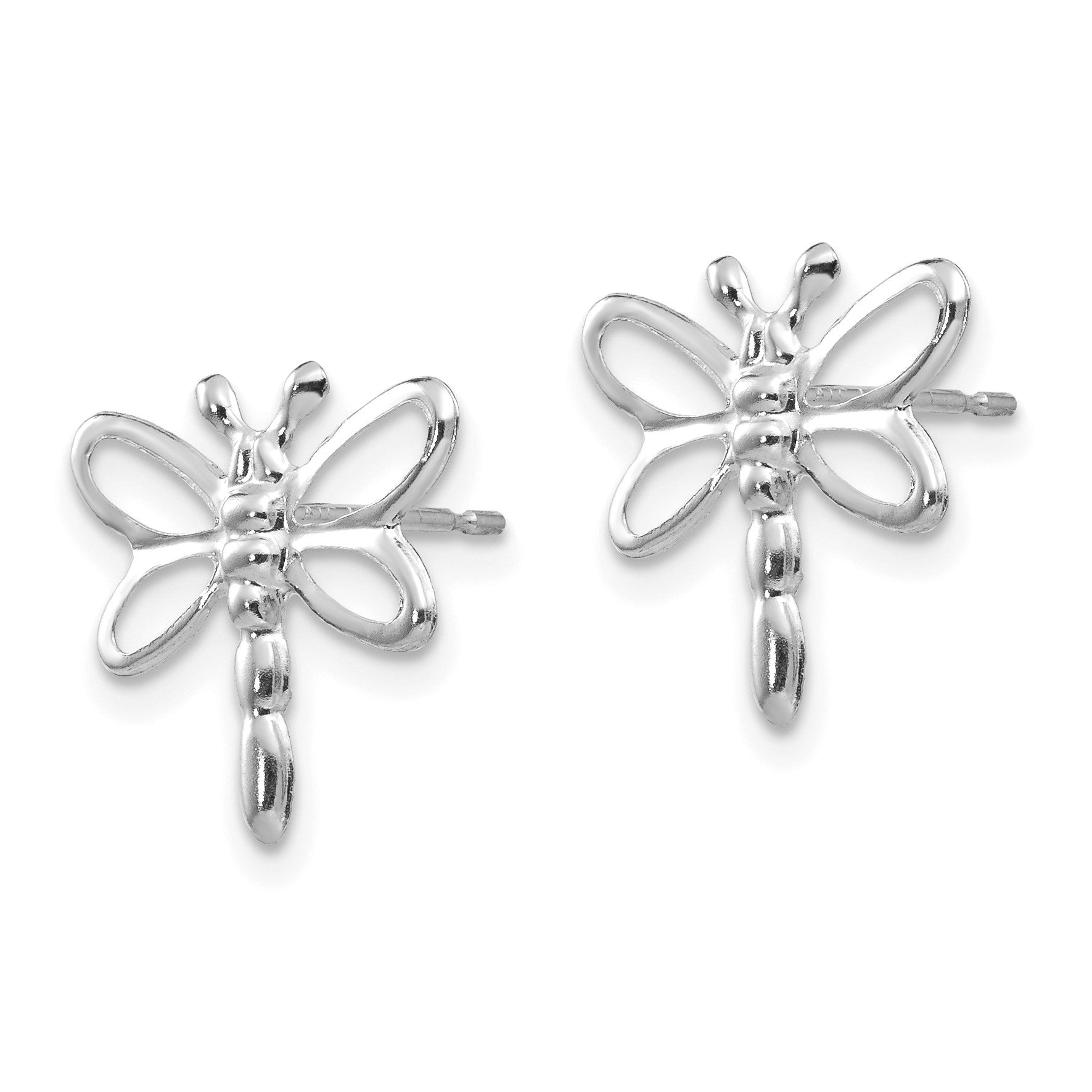 14k White Gold Madi K Polished Dragonfly Childrens Post Earrings