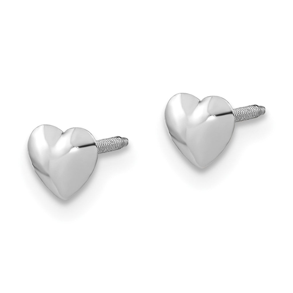 14k White Gold Madi K Rhodium-plated 5.00mm Heart Screwback Childrens Post Earrings
