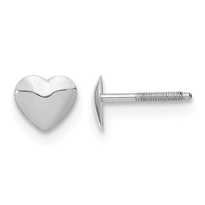 14k White Gold Madi K Rhodium-plated 5.00mm Heart Screwback Childrens Post Earrings