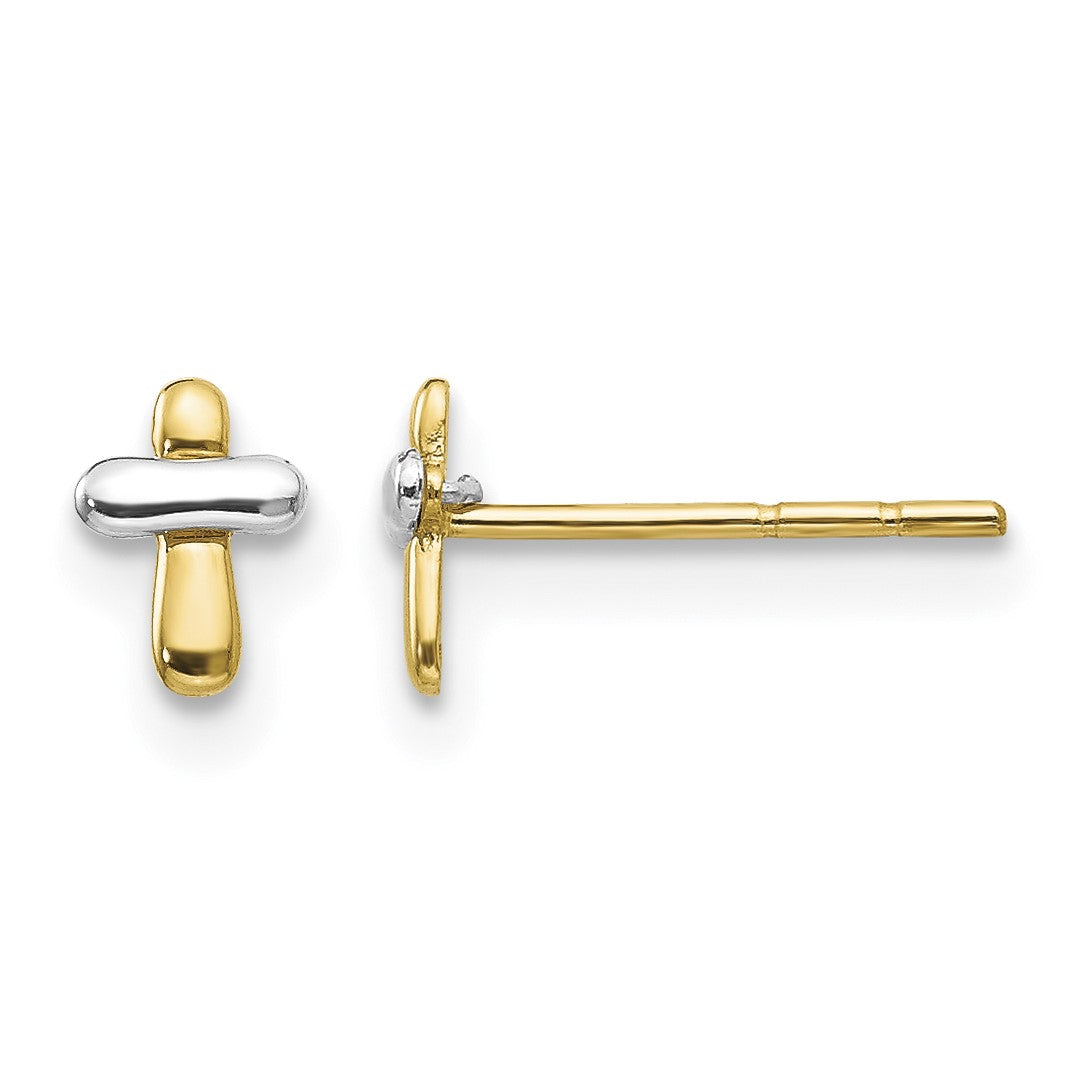 14K Two-tone Madi K Polished Cross Childrens Post Earrings
