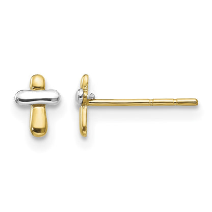 14K Two-tone Madi K Polished Cross Childrens Post Earrings