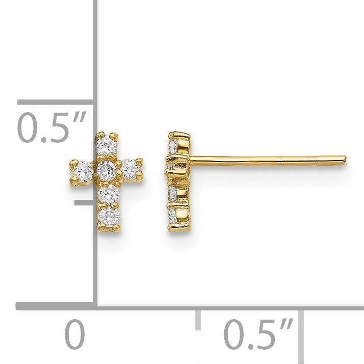 14K Madi K Polished CZ Cross Childrens Post Earrings