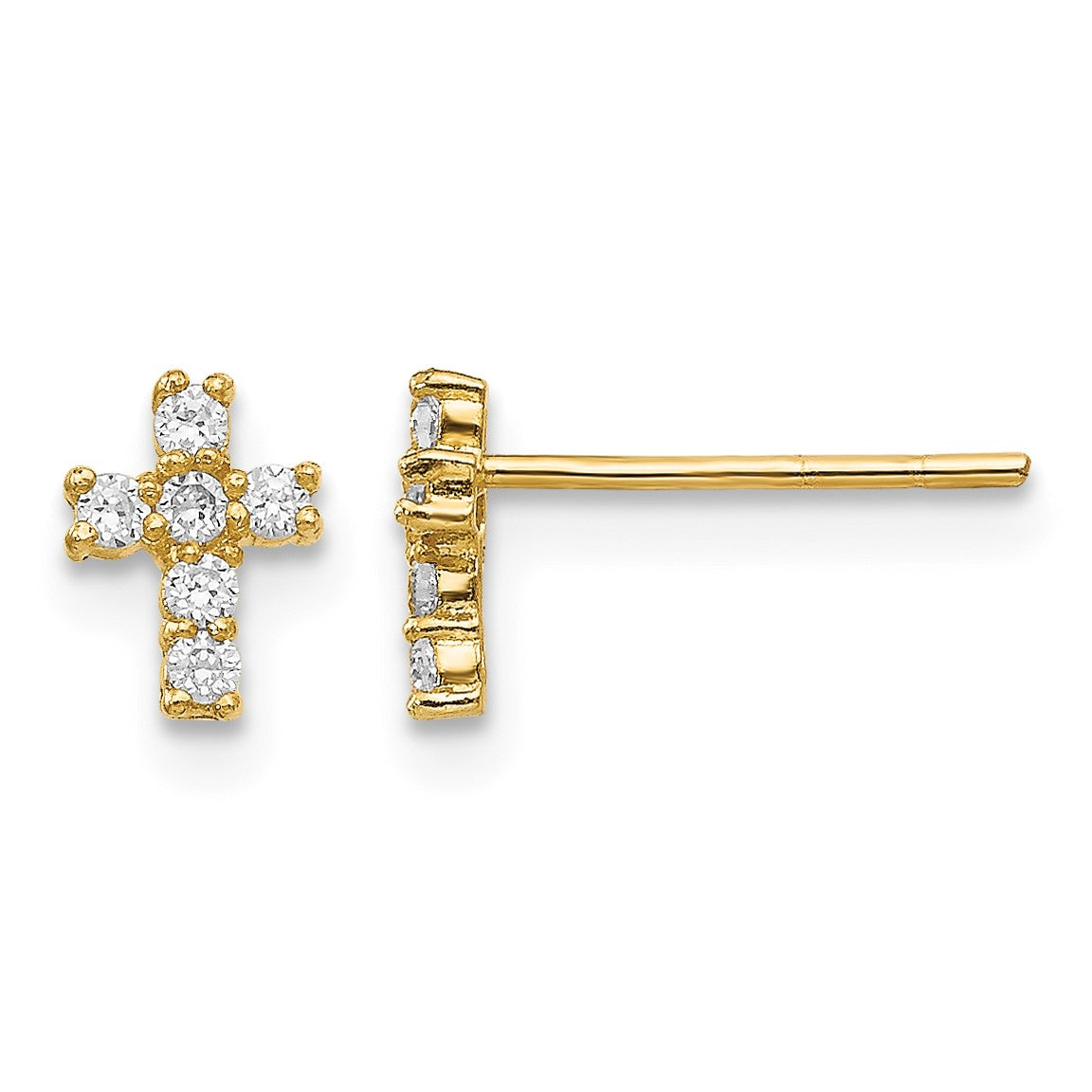 14K Madi K Polished CZ Cross Childrens Post Earrings