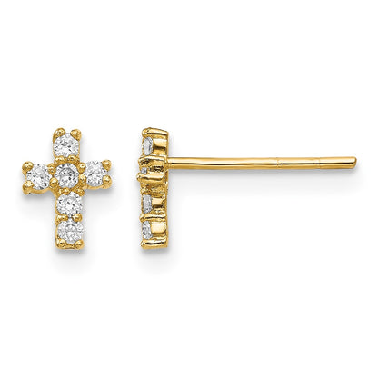 14K Madi K Polished CZ Cross Childrens Post Earrings