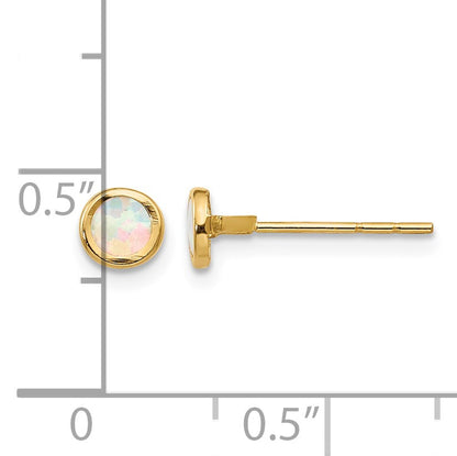 14K Madi K Polished 4mm Round Lab Created Opal Bezel Post Earrings