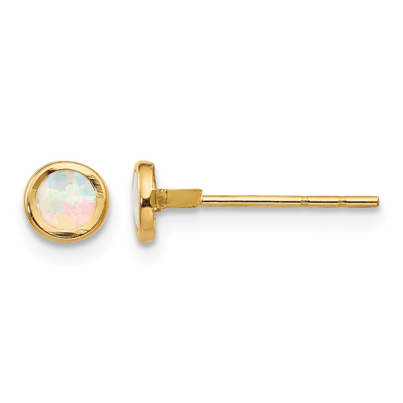 14K Madi K Polished 4mm Round Lab Created Opal Bezel Post Earrings