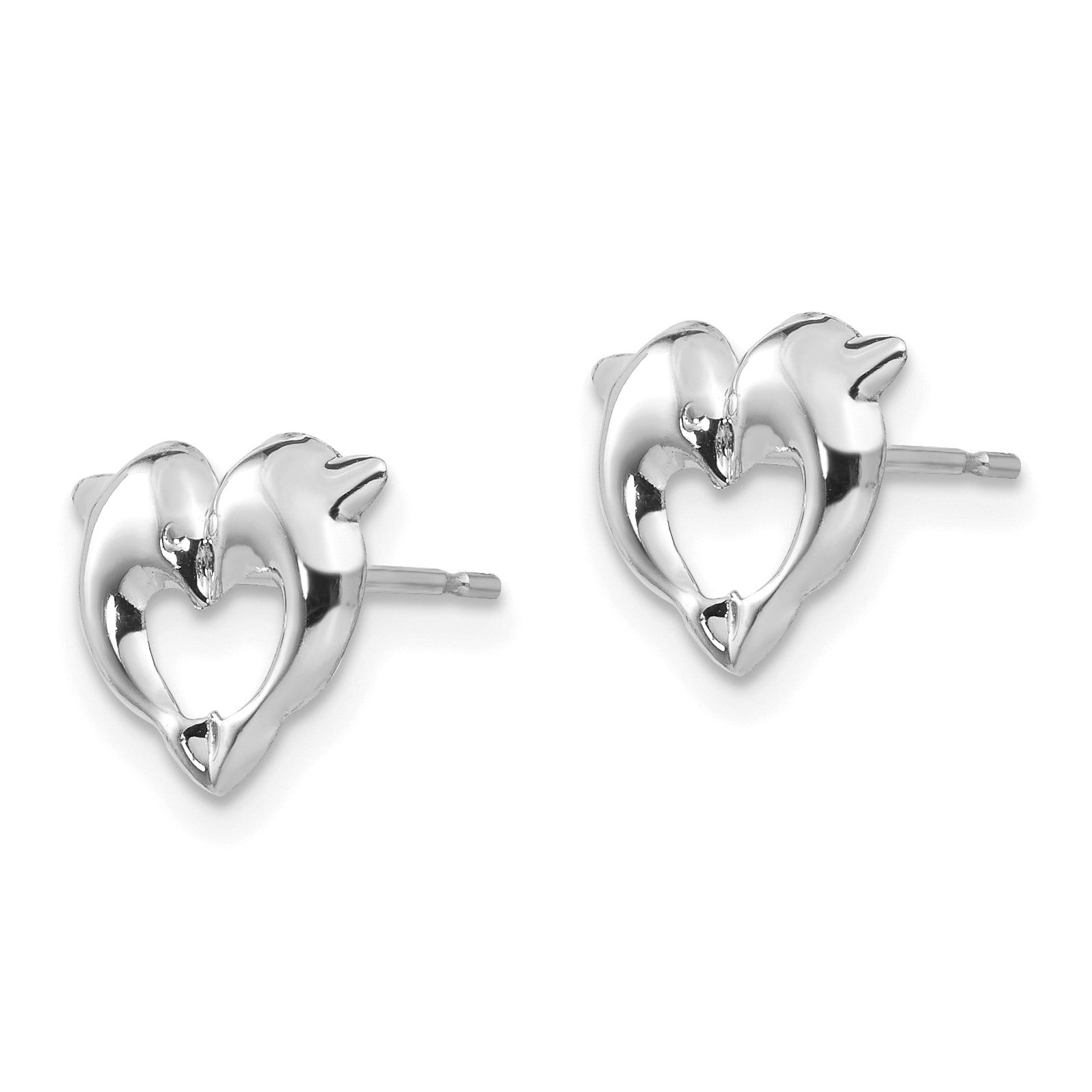 14k White Gold Madi K Heart Dolphins Childrens Post Earrings
